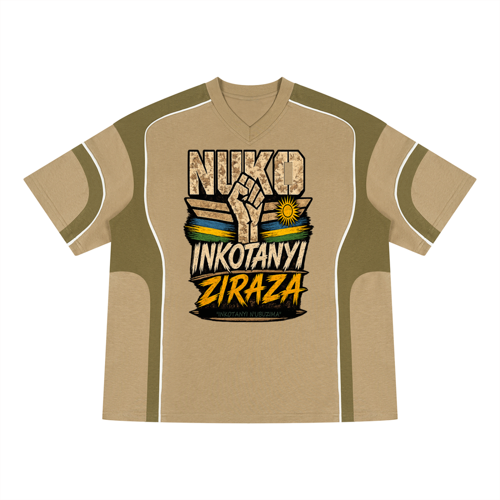 Nuko Inkotanyi Ziraza | Rwandan Liberation Pride Unisex Color Block V-Neck T-Shirt | UT0159